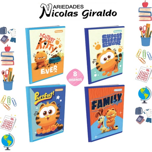 [P3884] Cuaderno cosido prim. 100 H raya garfirld