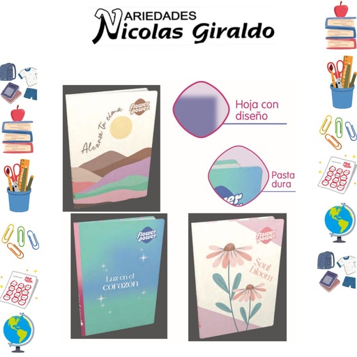 [P3851] Cuaderno cosido primavera pasta dura 100H cuadro flower power