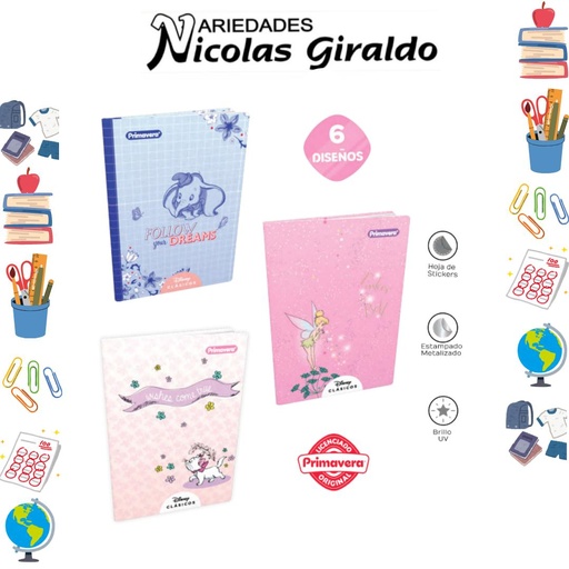 [P3849] Cuaderno cosido primavera pasta dura 100H cuadros clasicos disney