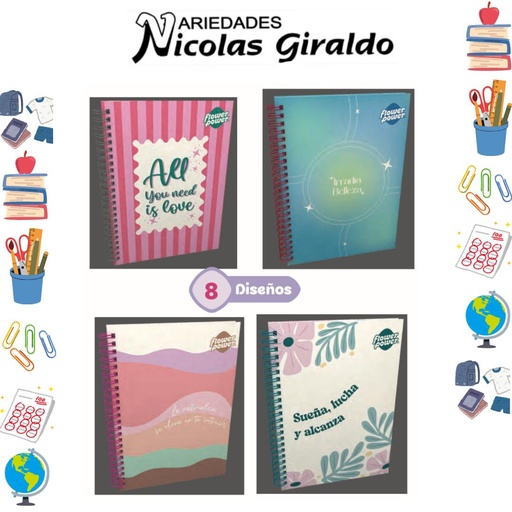 [P3847] Cuaderno primavera argollado academico cuadro flower power