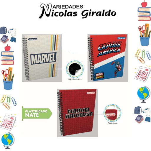 [P3871] Cuaderno primavera argollado academico marvel cuadro
