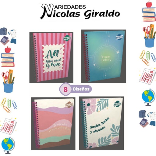 [P3848] Cuad primavera argollado academico raya flower power