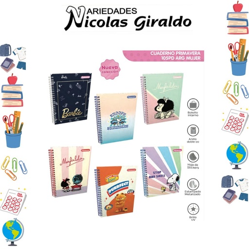[P1527] Cuaderno primavera argollado academico rayas mujer