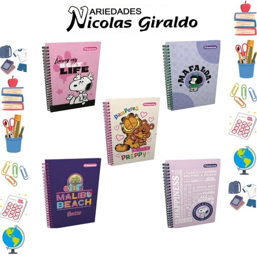 [P1538] Cuaderno primavera argollado pequeño mujer cuadros