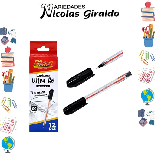 [ET590] Lapicero eterna tapa 0.7 ultra gel negro x12