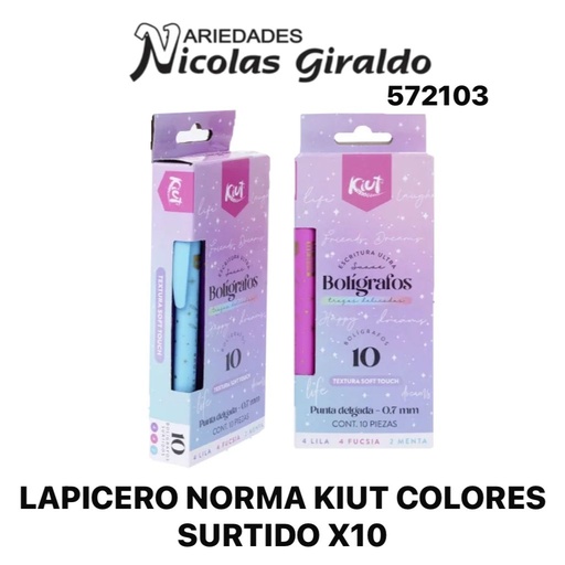 [572103] Lapicero norma kiut colores surtido x10