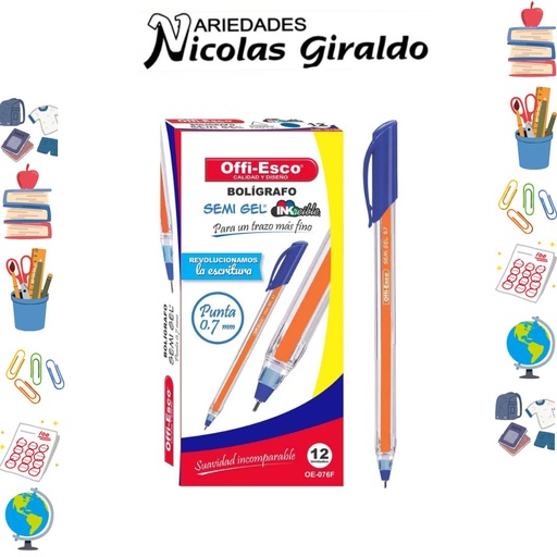 [OE-076FA] Lapicero offi-Esco tapa azul x12