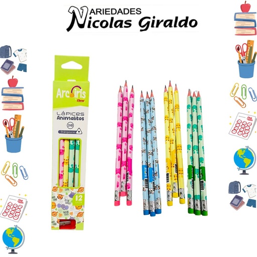 [ETA017] Lapiz eterna arcoiris animalitos x12