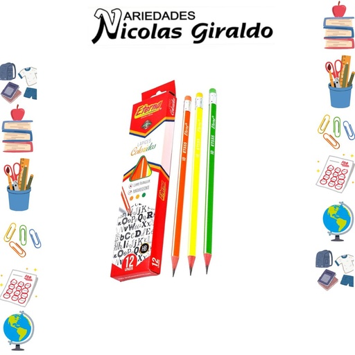 [ET555] Lapiz eterna hb triangular rayas neon x12