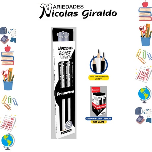 [P3102] Lapiz primavera black & withe x6