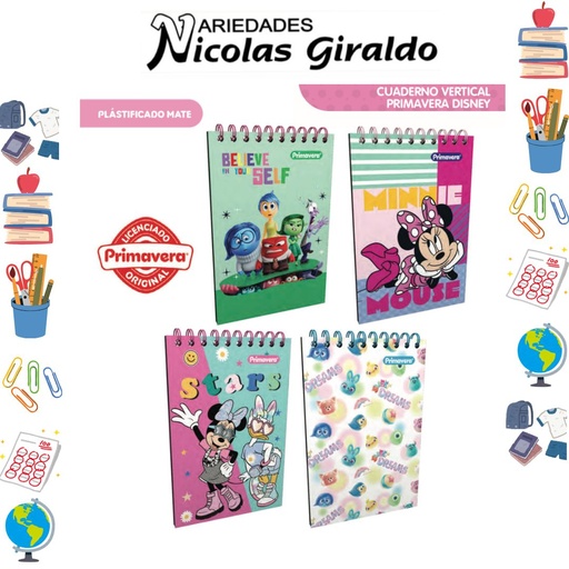 [P1544] Libreta primavera vertical argollado grande disney