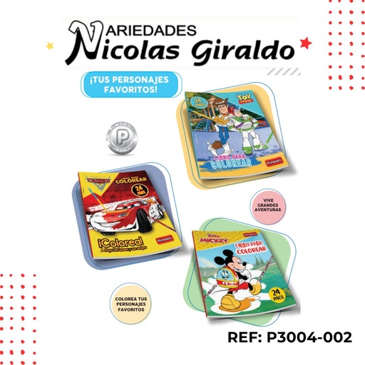 [P3004-002] (3004-001) Libro colorear primavera 24 paginas niño pqt X6 (UND $2.700)