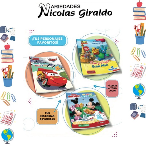 [P224-002] Libro de cuentos ilustrados primavera 24 paginas niño paquete x6