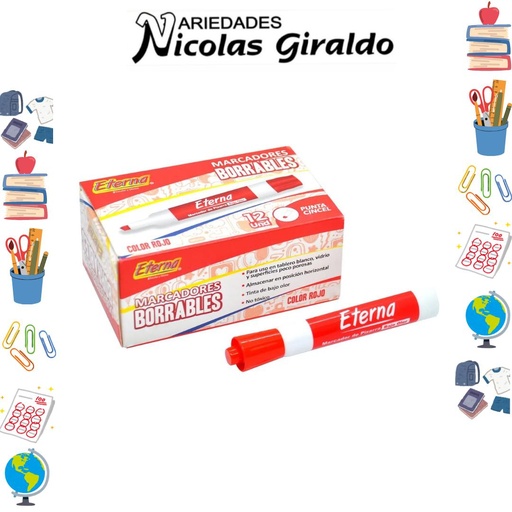 [ET108] Marcador borrable rojo caja x12 eterna (UND 1.000)