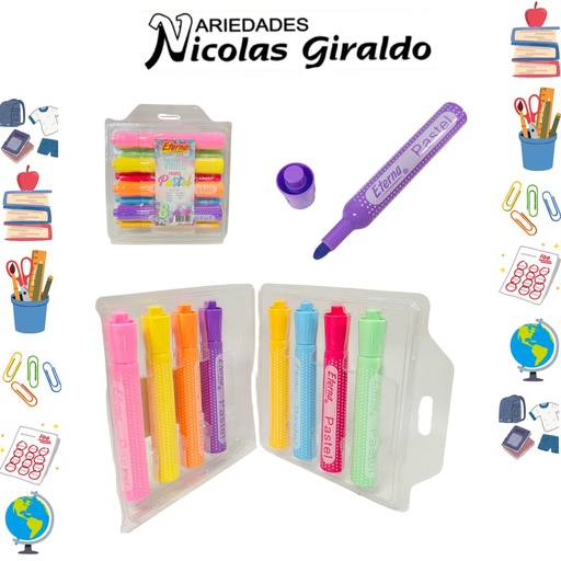 [ET574] Marcador vinilo pastel x8 eterna