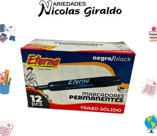 [ET149] Marcador permanente negro eterna caja x12 