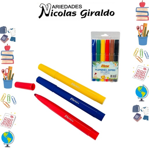 [ET776] Marcador plumon jumbo lavable x6 eterna