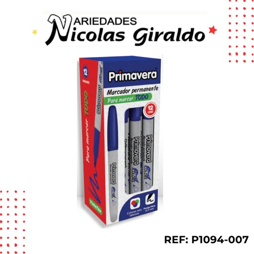 [P1094-007] Marcador punta delgada azul caja x12 primavera (UND $1.150)