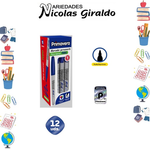 [P1094-007] Marcador punta delgada azul caja x12 primavera 