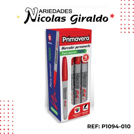 [P1094 010] Marcador punta delgada rojo caja x12 primavera (UND $1.150)