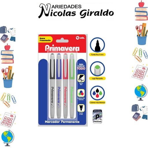 [P1095] Marcador punta delgada x4 primavera