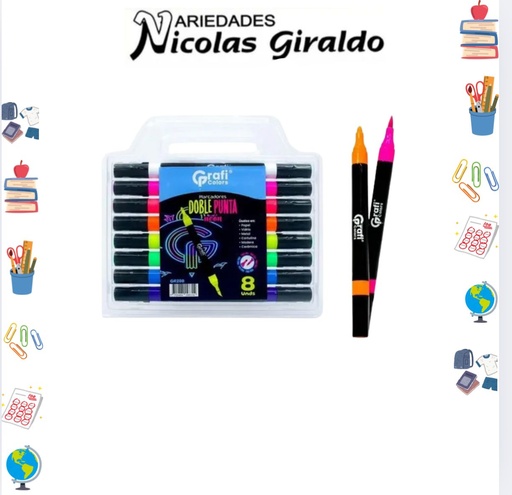 [GR208] Marcador vinilo doble punta neon x8 graficolors