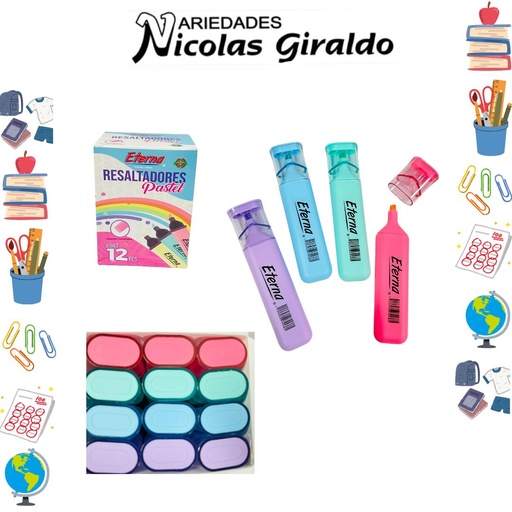 [ET545] Resaltador eterna colores pastel caja x12
