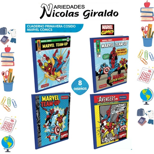 [P1431] Cuaderno cosido prim. 100 H cuadros marvel