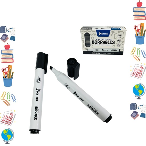 [572235] Marcador borrable norma negro caja x10